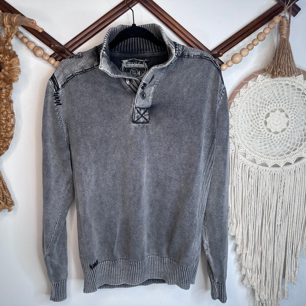 BKE Black Label Button Gray Slim Fit Pullover